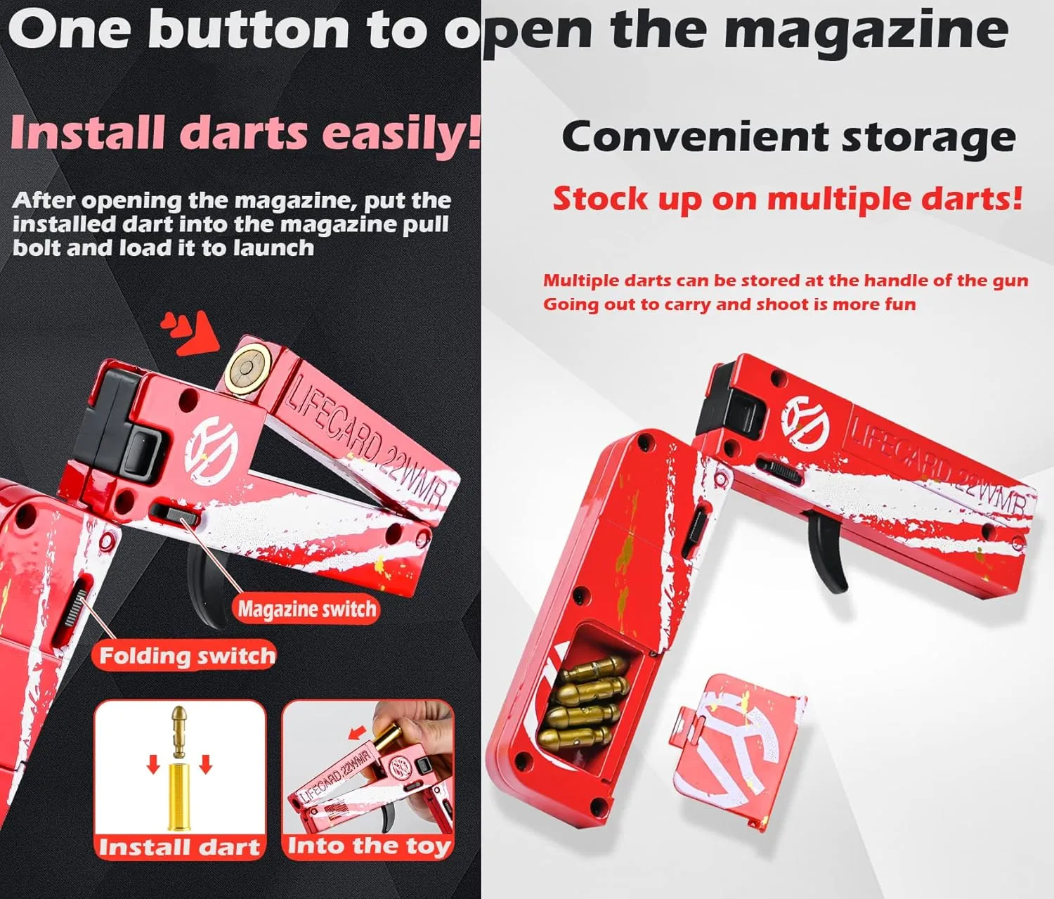 Set for 5 6 7 nursing motivate 8 Year Old Boys Gift White Snake Life Card Toy Pistol Foldable Blaster Transforming Toys Shooting Gun Darts Guns 