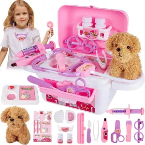 Set for Girls Boys Pretend Play Toys Doctor Kit for Kids, Dog Toy aviation Medical Carrier Case, Doctor Role Play Set with Lights Sounds, Vet Play 