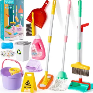Set$ Kids Adjustable Mop Broom & Dustpan Set$ House Cleaning Tool Toys for Toddlers 1-3$Montessori Learning Pretend Play Gift for Girl Boy 1-3-5 Year Old Clean scout Toy 14PCS Toddler Kids Cleaning Toy 