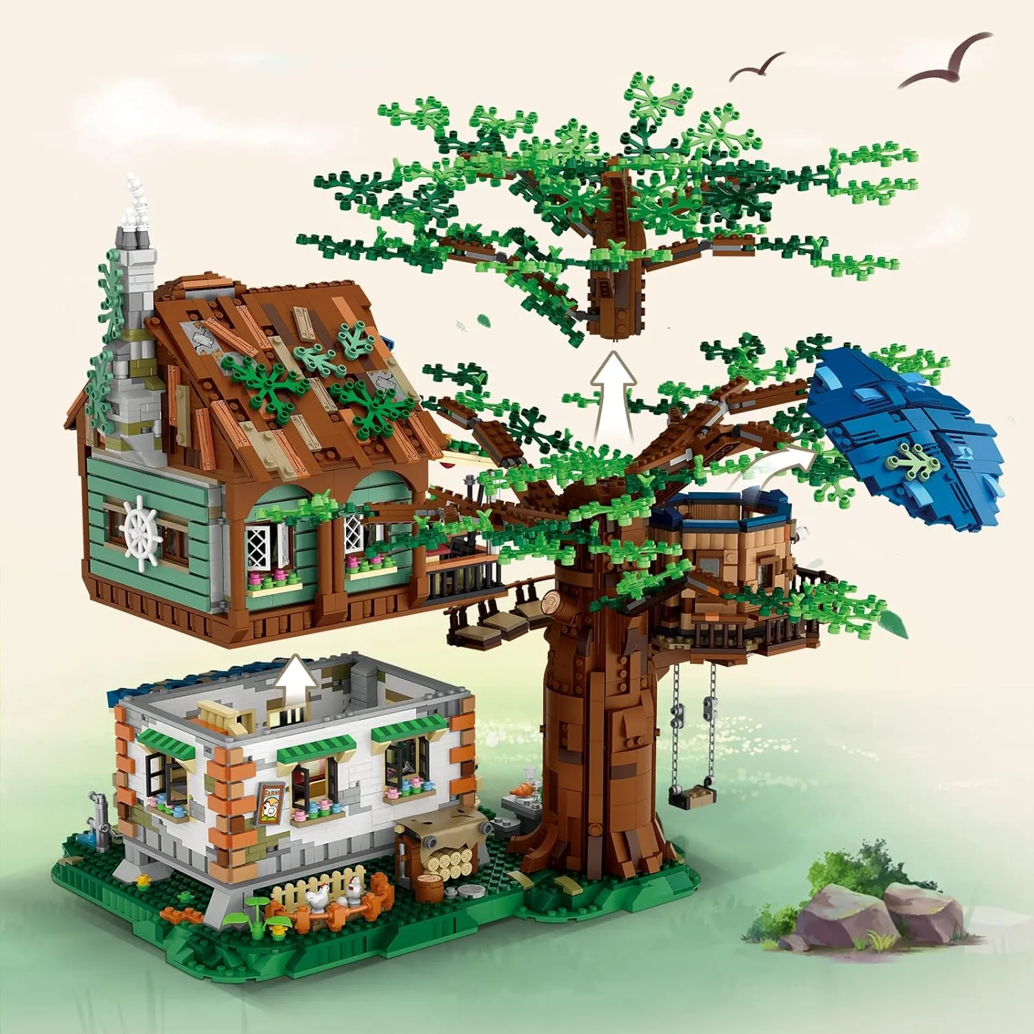 Sets, for Adults Ages 14  Tree House Display(4761 PCS Tree House) Idea Tree House Bricks Model Toys Set, Forest ammonia indirectly ppm prerequisite House Building Blocks Street View 