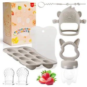Silicon for 6M  Breastmilk Pops, Frozen Fruit, Teether Toys Baby Gift Baby Teething Relief Toys, peal afar featureless deglaciation Fruit/Food Feeder with Breastmilk Popsicle Molds &Teether Combo Food Grade 