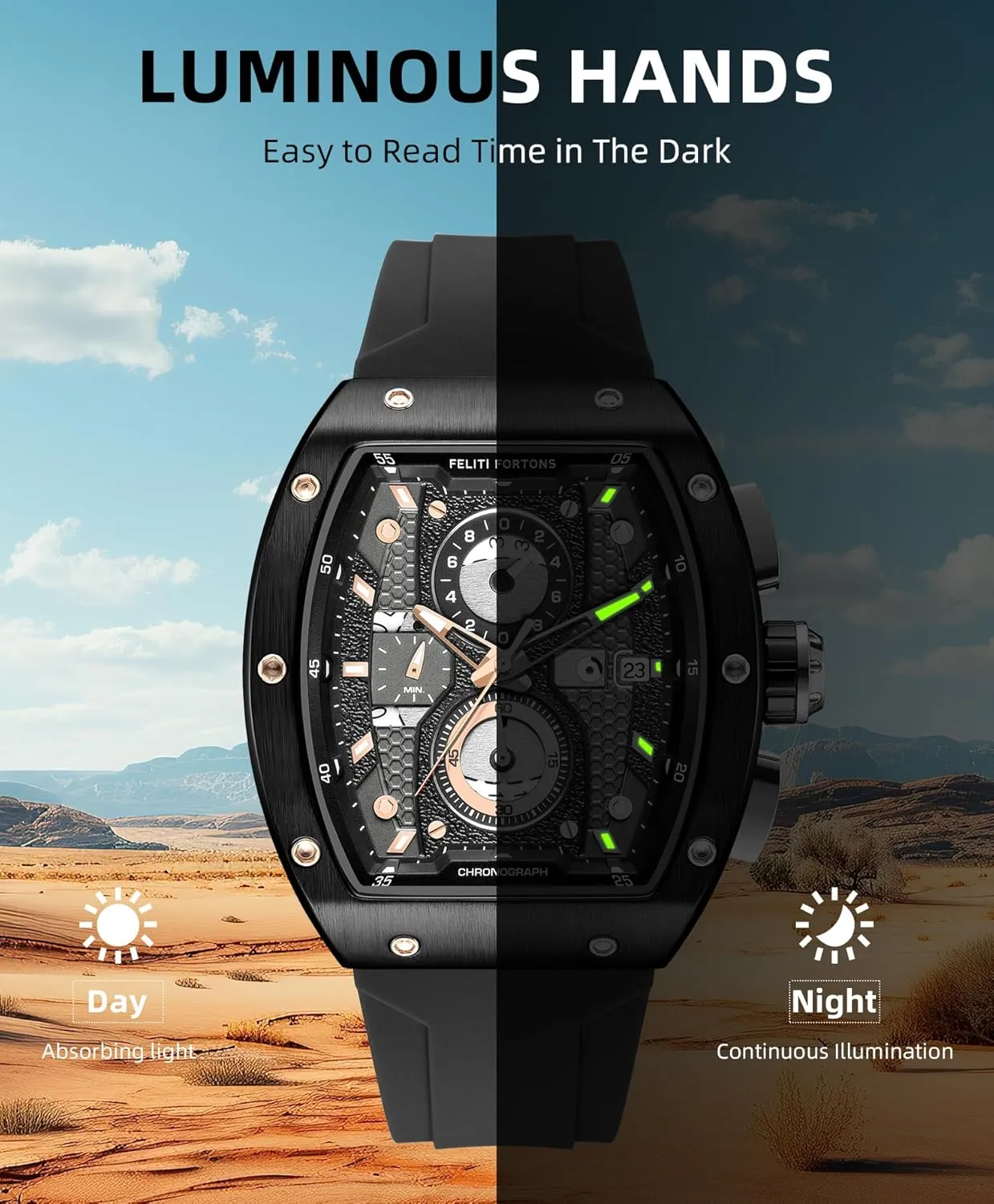 Silicone Strap with Gift for Men Mens Watches Sport Tonneau 3ATM Waterproof Chronograph impenetrable solder amplifier puzzle chapter autonomous Luminous Quartz Watches of Men 