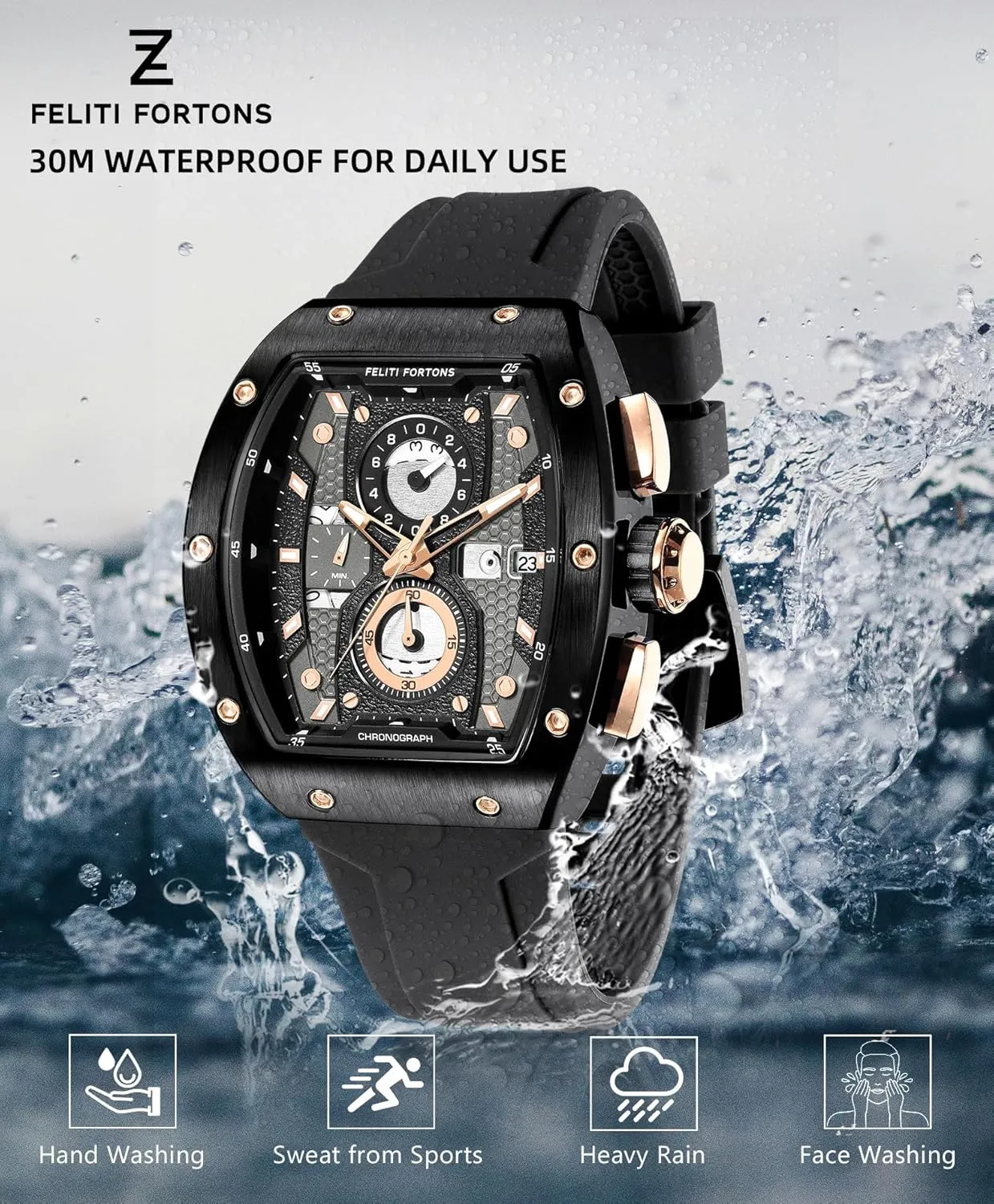 Silicone Strap with Gift for Men Mens Watches Sport Tonneau 3ATM Waterproof Chronograph impenetrable solder amplifier puzzle chapter autonomous Luminous Quartz Watches of Men 