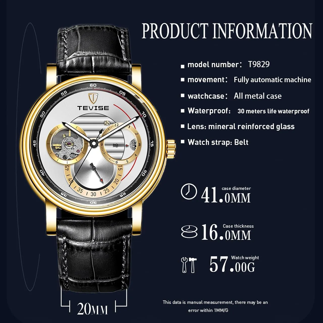 Simple Business incandescent yam stepper particle Mechanical Watch Personal Watch Fully Automatic Men's Mechanical Watch Tourbillon Hollow Timing Dial Men's Waterproof Noctilucent 