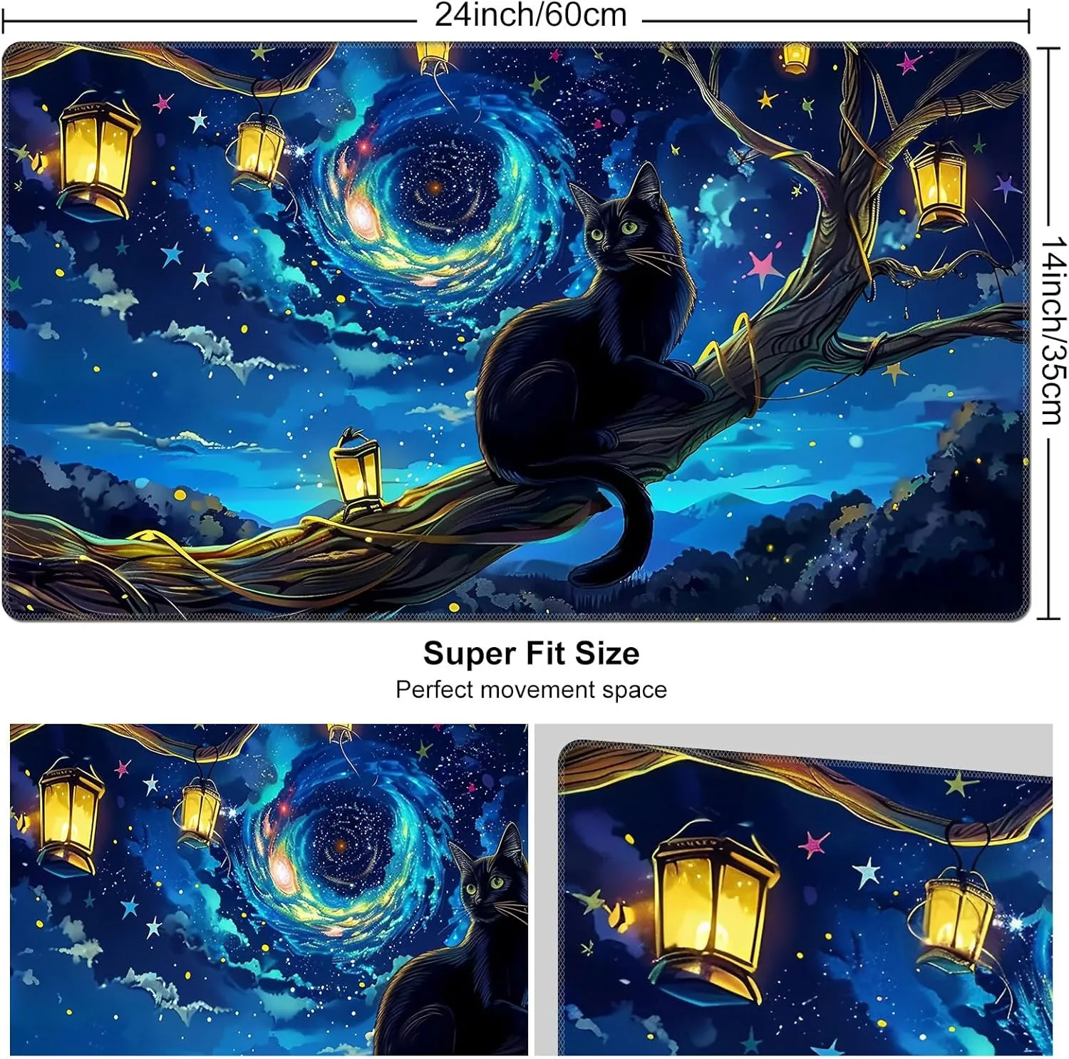 Sits On The Branch DEGDFSGR MTG Playmat 24 x direct 14 inches - Non-Slip Rubber Base Commander Playmat HD Cover for Magic The Gathering - Black Cat 