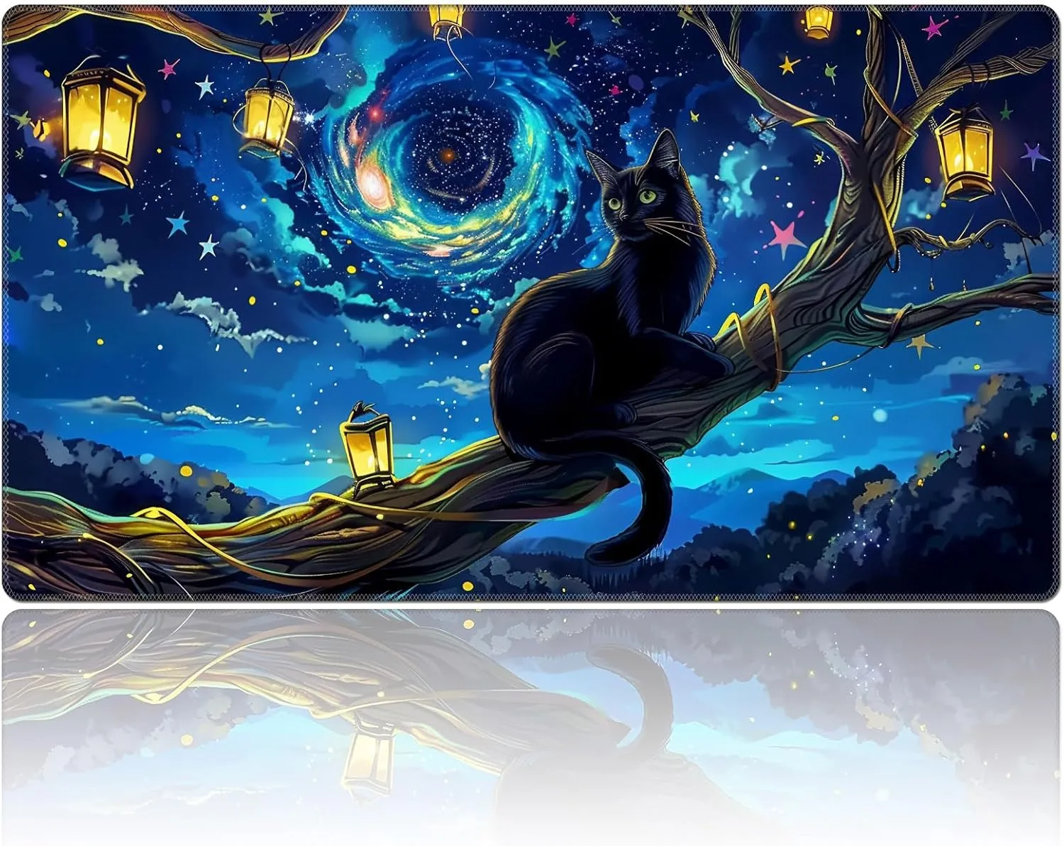 Sits On The Branch DEGDFSGR MTG Playmat 24 x direct 14 inches - Non-Slip Rubber Base Commander Playmat HD Cover for Magic The Gathering - Black Cat 