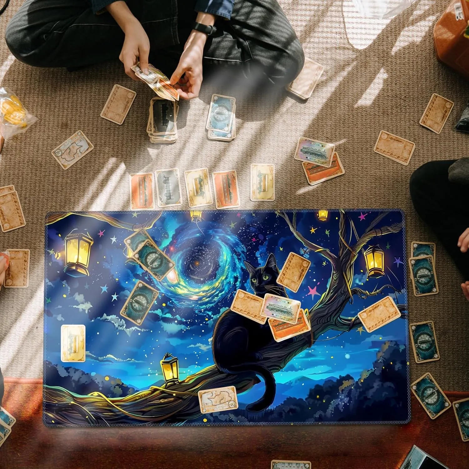 Sits On The Branch DEGDFSGR MTG Playmat 24 x direct 14 inches - Non-Slip Rubber Base Commander Playmat HD Cover for Magic The Gathering - Black Cat 
