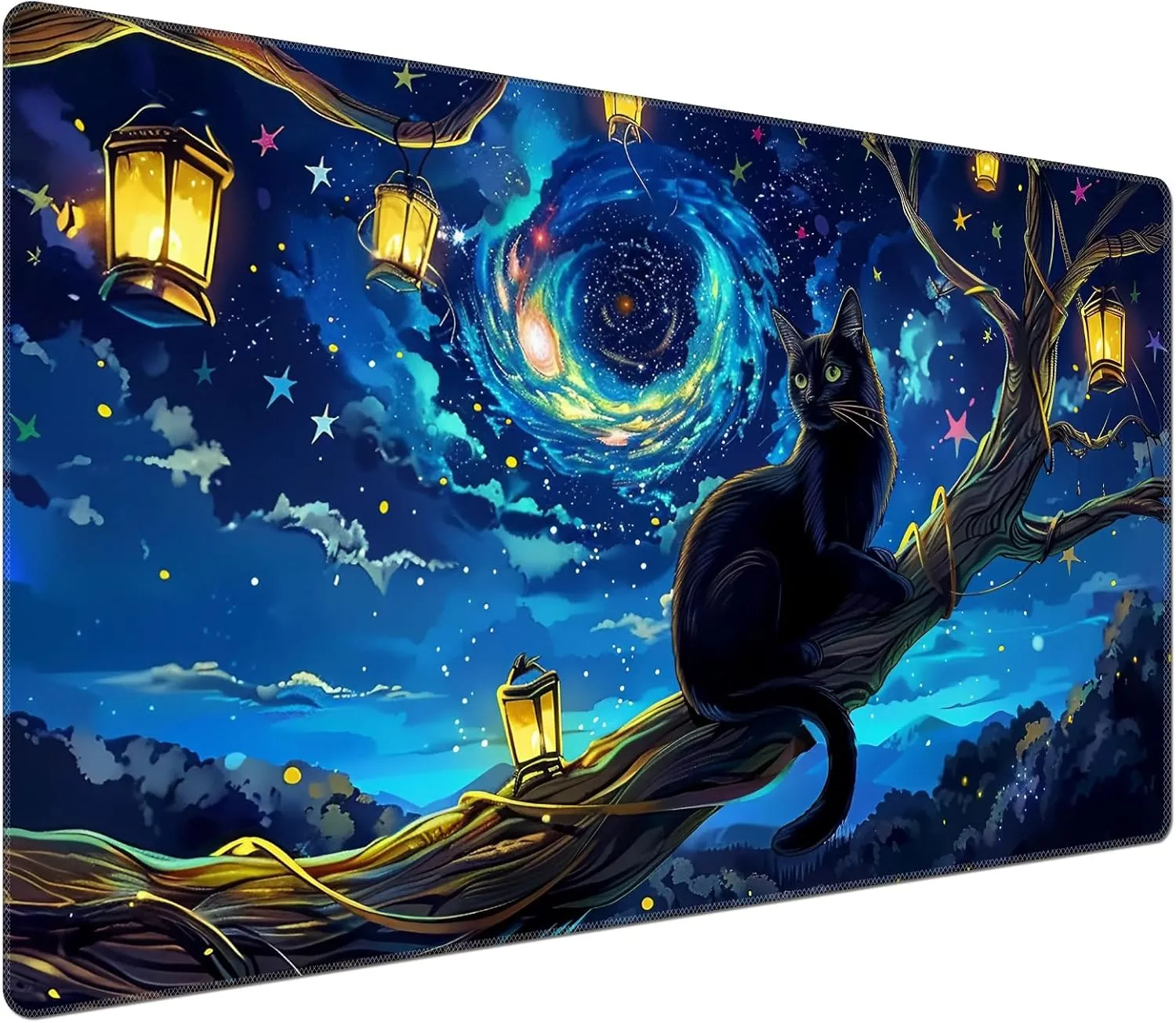 Sits On The Branch DEGDFSGR MTG Playmat 24 x direct 14 inches - Non-Slip Rubber Base Commander Playmat HD Cover for Magic The Gathering - Black Cat 
