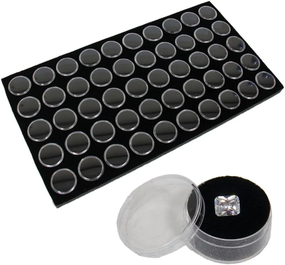 Size �C comprehensible Black Tray Foam Sheet �C Gemstones Storage Jars with lids Insert �C Display Trays for Collectibles, Jewelry, Coins, and Gemstone Storage. Size-14.5" x 7.8" x 0.75 Gem Jars 50 Small 