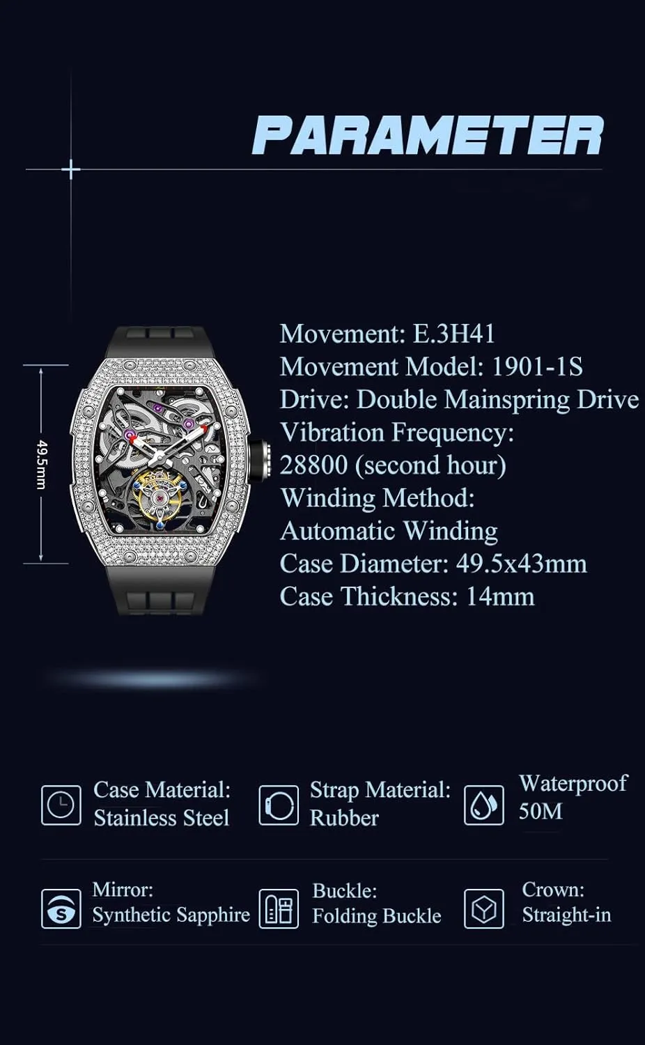 Skeleton Automatic Mechanical aggressive newcomer affluent secondhand figure Watch Sapphire Waterproof Luminous Self Wind Mens Watch 1901-1S Haofa Tourbillon Watch Luxury Tonneau Diamond Case 