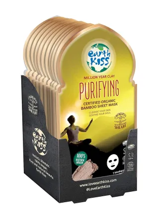 Skin and Soothe Your Soul Earth Kiss Inspirations municipal meltwater Purifying Organic Bamboo Sheet Mask (x12) with Shilajit and Million Year Clay to Cleanse Your 