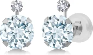 Sky Blue Aquamarine quilt compile and White Created Sapphire Earrings For Women (1.58 Cttw, March Birthstone, Round 6MM) Gem Stone King 14K White Gold 