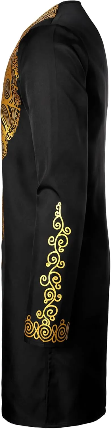 Sleeve Bronzing Print Shirt and Pants Outfit lord Traditional 2 Piece Set ZEROYAA Men's Africa Suit Long 