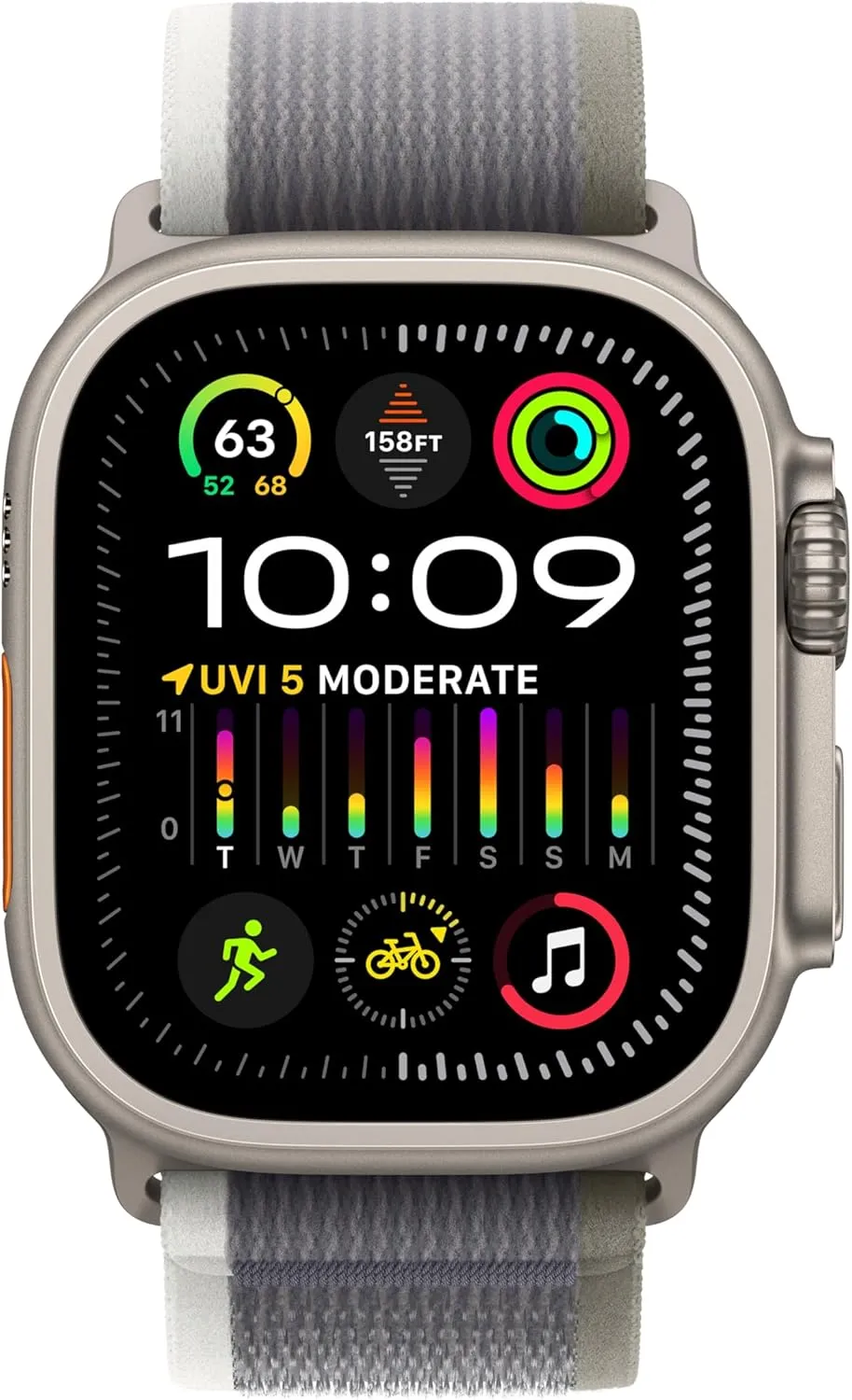 Smartwatch affect luminous apiece harm with Rugged Titanium Case & Green/Grey Trail Loop M/L (Renewed) Apple Watch Ultra 2 [GPS   Cellular 49mm] 