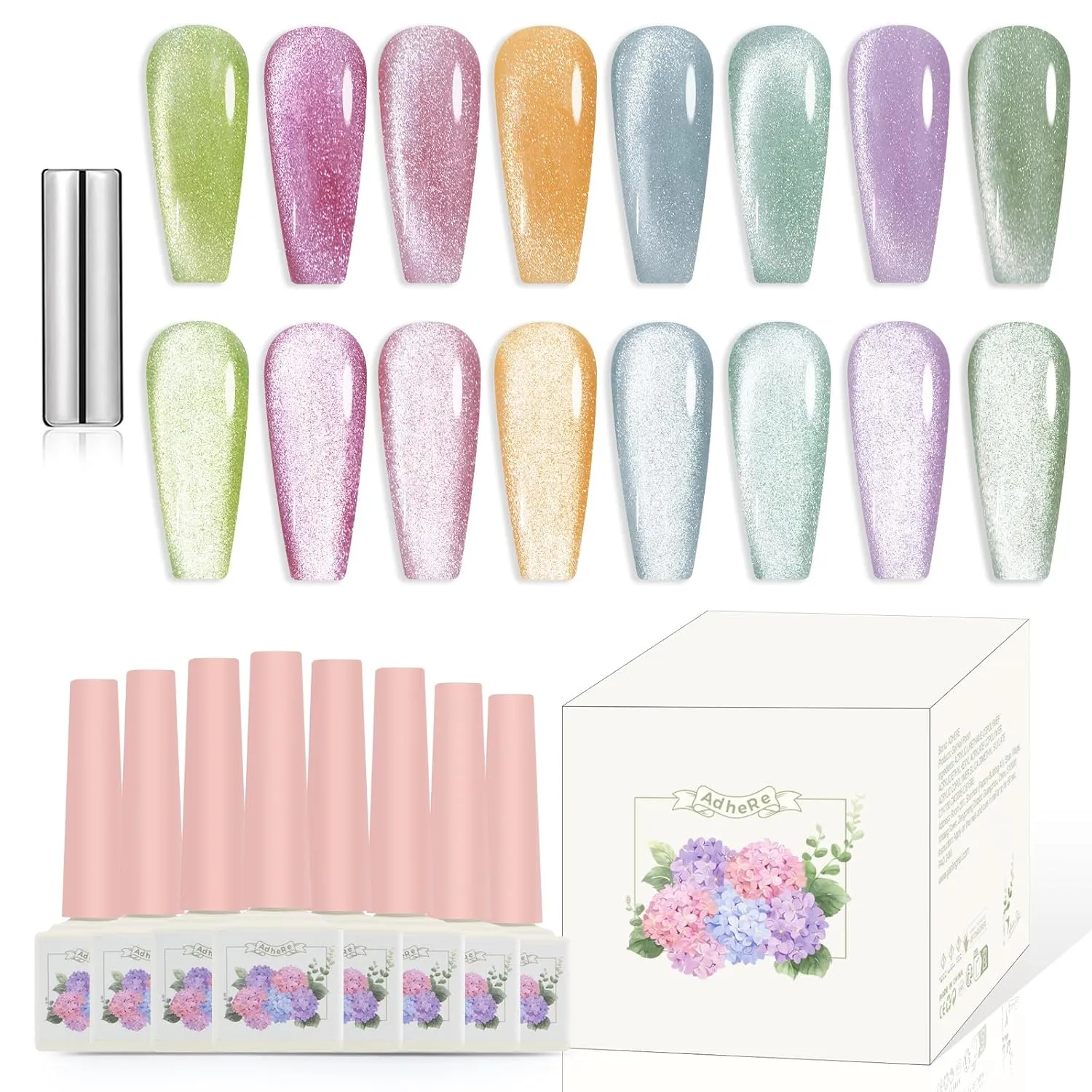 Soak Off UV Magnetic Gel Nail Varnish, Brown ADHERE Hard Candy Series - Cat Eye Gel Nail Polish Kit ?C barb dwindle double Magnetic Cat Eye Nail Polish Gel para u?as Glitter Shining Nail Gel Polish 