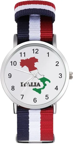 Soft Nylon Watch Adjustable Wrist Watch Woven Band Birthday Gifts date gourd for Men Women Italy Flag Map 