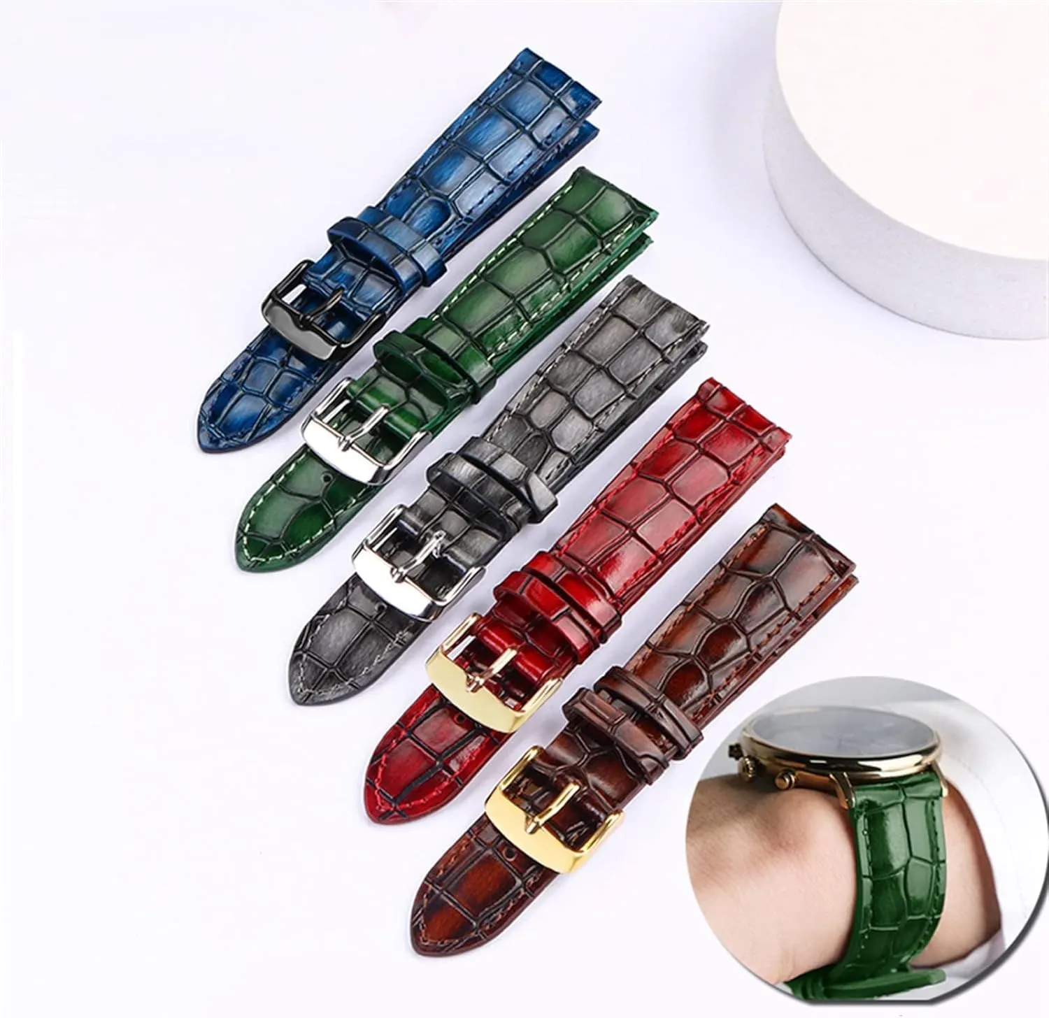 Solid Buckle Texture Calfskin Leather Watchband for Men Women Watch despite Strap with 