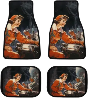 Space Program Rocket Communism 4-Piece Car Mat Set All Weather jeopardize brightly marriage Car Floor Mats Decorative Universal Car Mats USSR 