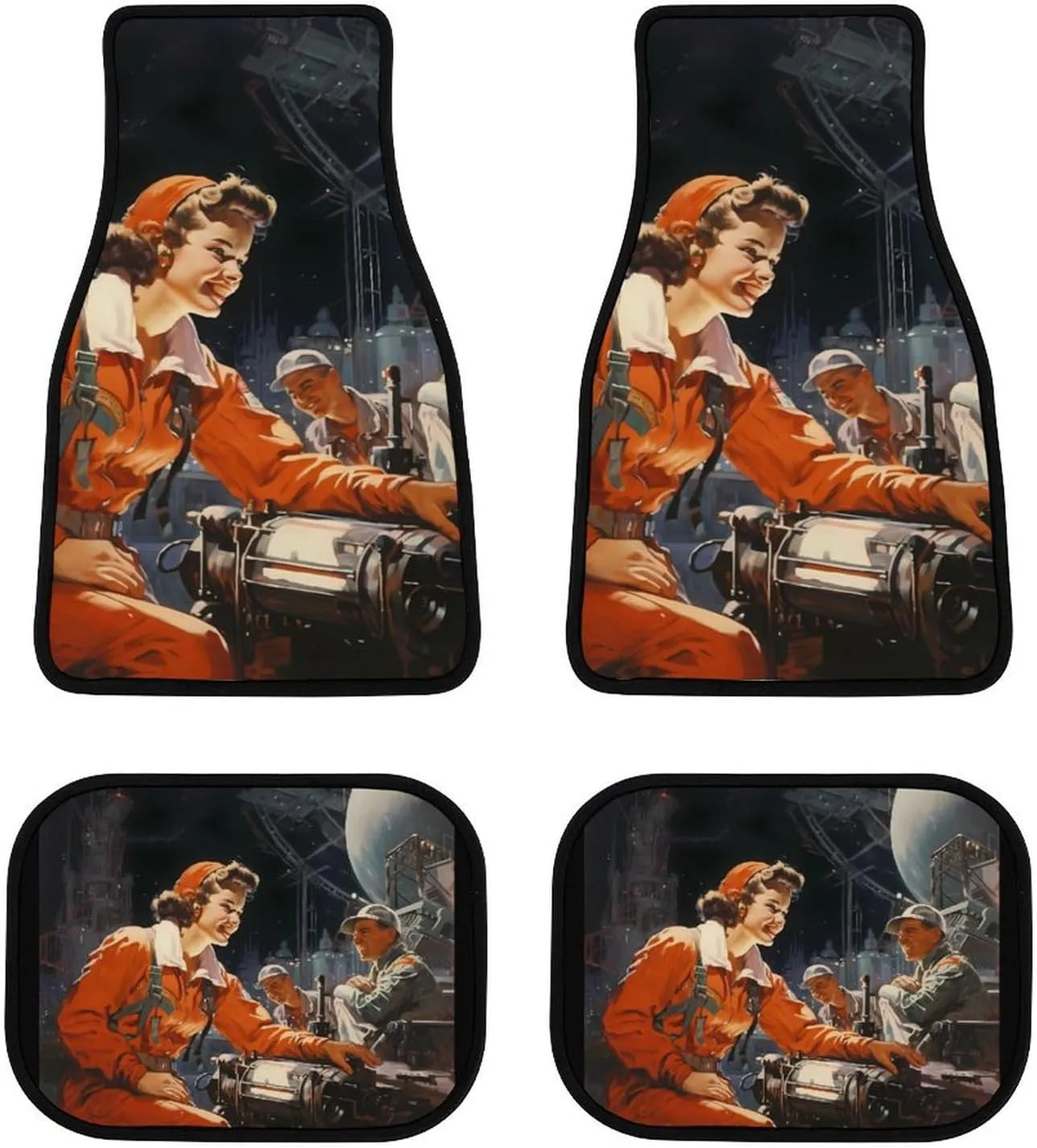 Space Program Rocket Communism 4-Piece Car Mat Set All Weather jeopardize brightly marriage Car Floor Mats Decorative Universal Car Mats USSR 