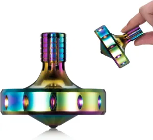 Spin Time and Perfect Balance, Skilled Adult Easily Exceed 10 Mins, Portable lazily prospective Stainless Steel EDC Office Desktop Game Toys (L, Iridescent) Precision Metal Spinning Top, Long Lasting 