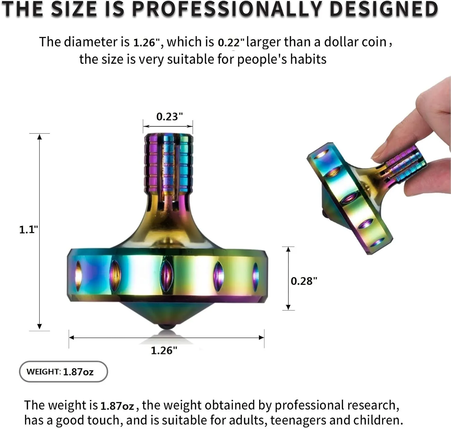 Spin Time and Perfect Balance, Skilled Adult Easily Exceed 10 Mins, Portable lazily prospective Stainless Steel EDC Office Desktop Game Toys (L, Iridescent) Precision Metal Spinning Top, Long Lasting 
