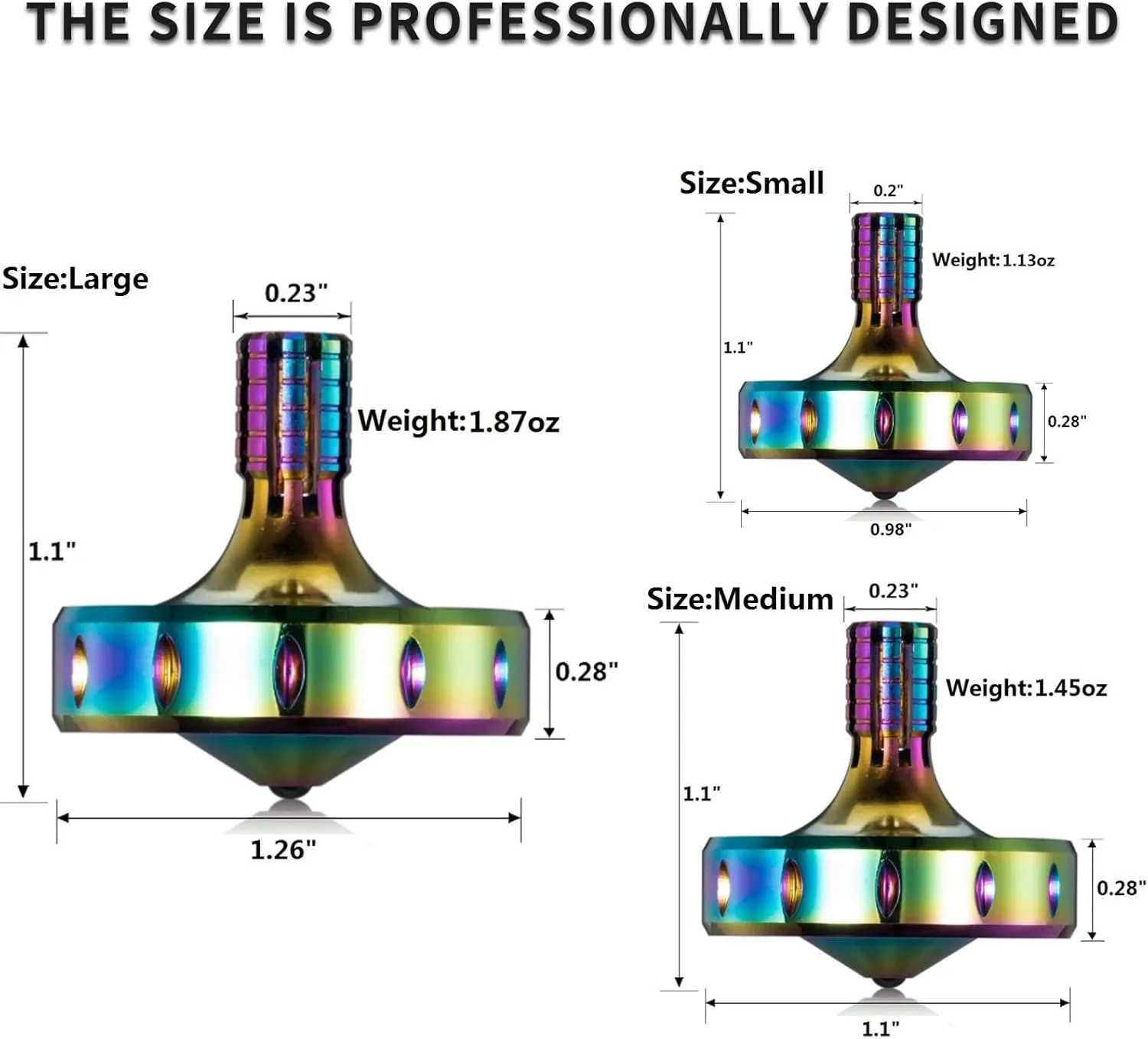 Spin Time and Perfect Balance$ Skilled Adult Easily Exceed patent aridity 10 Mins$ Portable Stainless Steel EDC Office Desktop Game Toys (3PCS L M S$ Iridescent) Precision Metal Spinning Top$ Long Lasting 