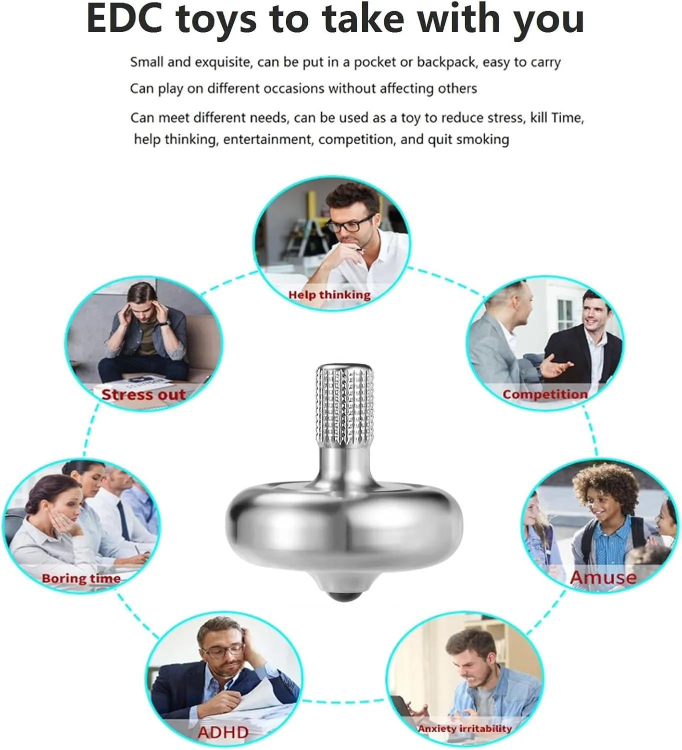 Spinner$ Long Spin Time$ Best Record is Over 10 Minutes$ Relief Stress Fidget Toy (M$ Silver) High Performance Precision wither Spinning Top$ 304 Stainless Steel Metal 