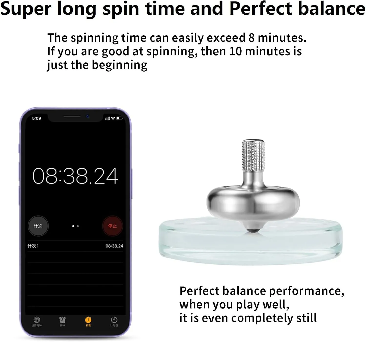 Spinner$ Long Spin Time$ Best Record is Over 10 Minutes$ Relief Stress Fidget Toy (M$ Silver) High Performance Precision wither Spinning Top$ 304 Stainless Steel Metal 