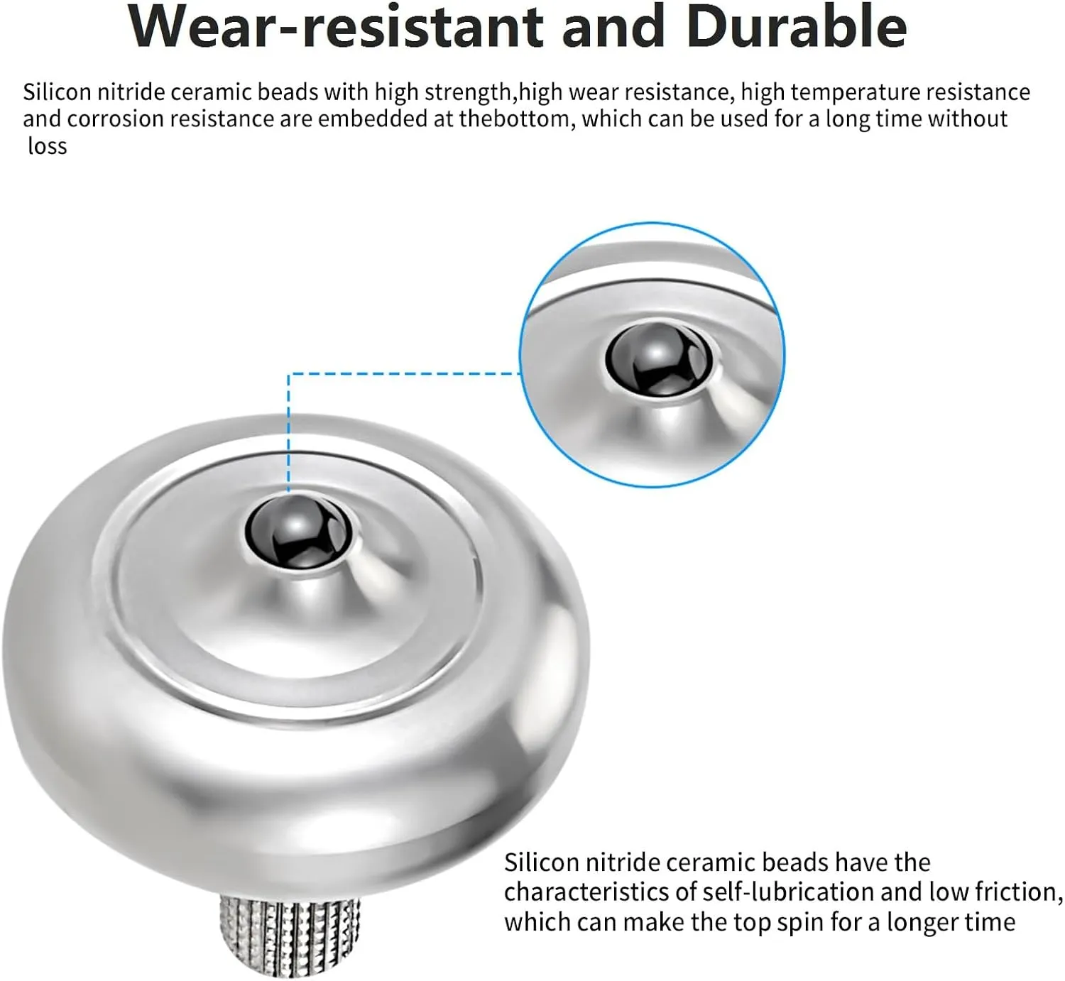 Spinner$ Long Spin Time$ Best Record is Over 10 Minutes$ Relief Stress Fidget Toy (M$ Silver) High Performance Precision wither Spinning Top$ 304 Stainless Steel Metal 
