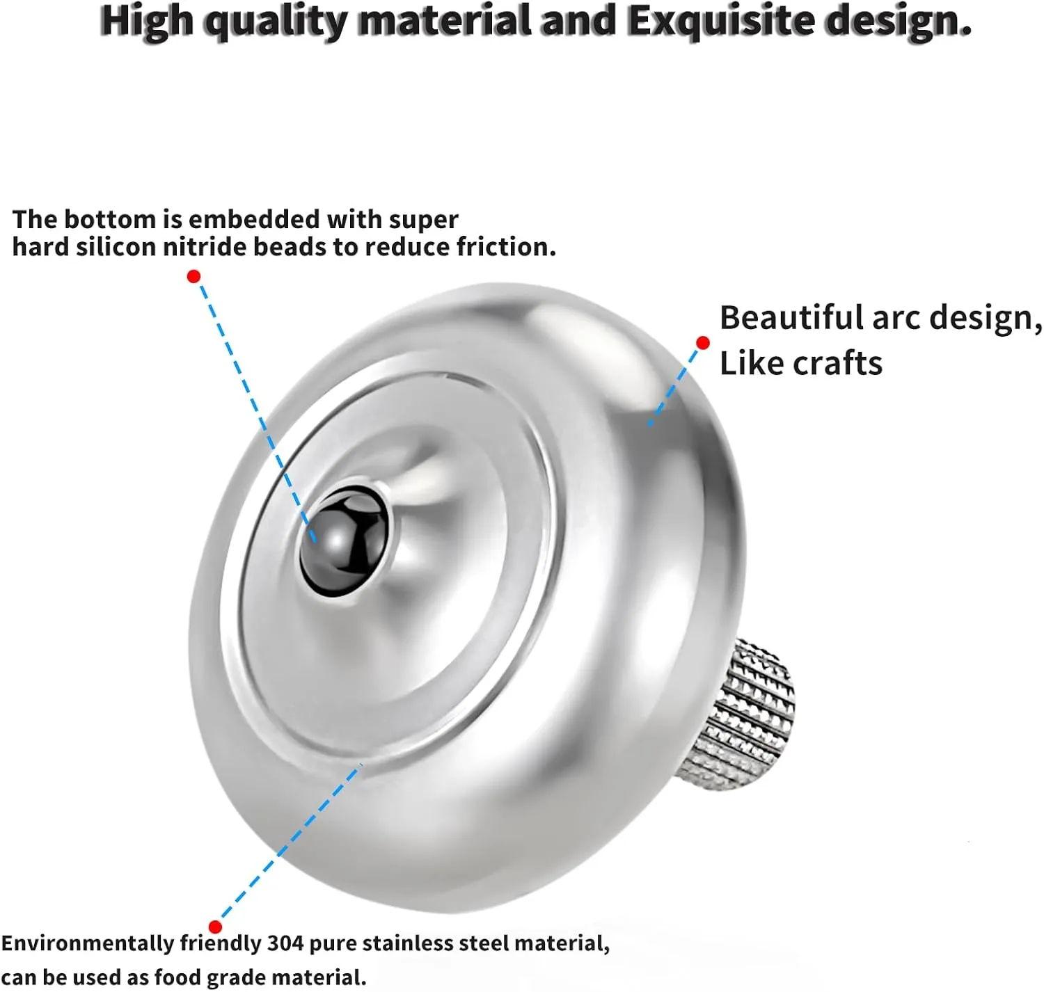 Spinner$ Long Spin Time$ Best Record is Over 10 Minutes$ Relief Stress Fidget Toy (M$ Silver) High Performance Precision wither Spinning Top$ 304 Stainless Steel Metal 