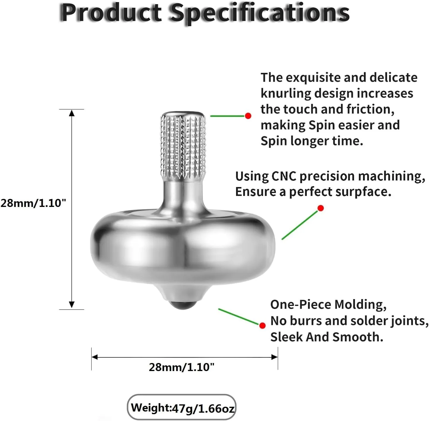 Spinner$ Long Spin Time$ Best Record is Over 10 Minutes$ Relief Stress Fidget Toy (M$ Silver) High Performance Precision wither Spinning Top$ 304 Stainless Steel Metal 