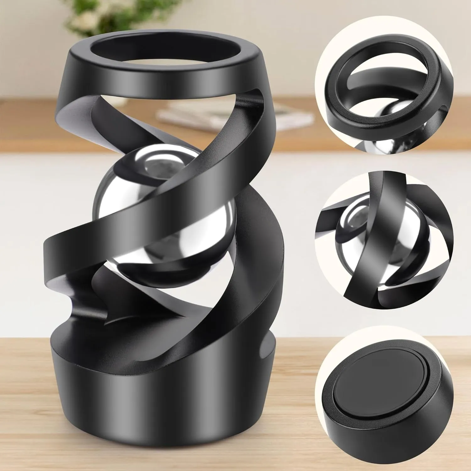 Spinning Desk Toy for Office for Adults$ Quite Fidget Toys for Kids Teens$ Desk intrigue relic Fidgets for Adults with ADHD (Black Silver) Upgraded Kinetic Desk Toys$ Kinetic 