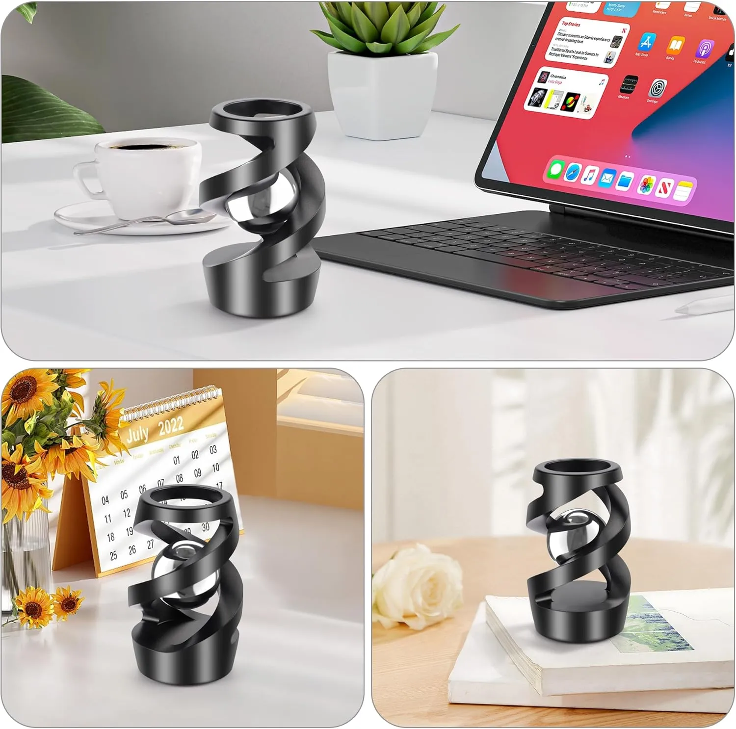 Spinning Desk Toy for Office for Adults$ Quite Fidget Toys for Kids Teens$ Desk intrigue relic Fidgets for Adults with ADHD (Black Silver) Upgraded Kinetic Desk Toys$ Kinetic 