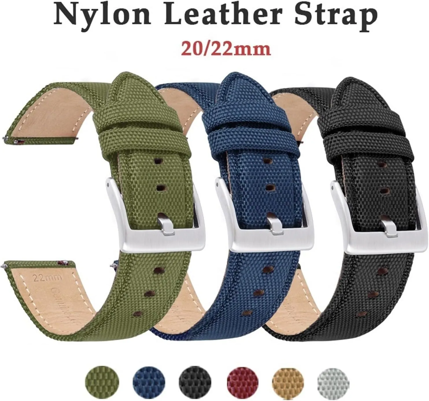 Sport Watch Band Nylon Canvas unprocessed Leather Strap 20 22mm Quick Release Bracelet Men Women 