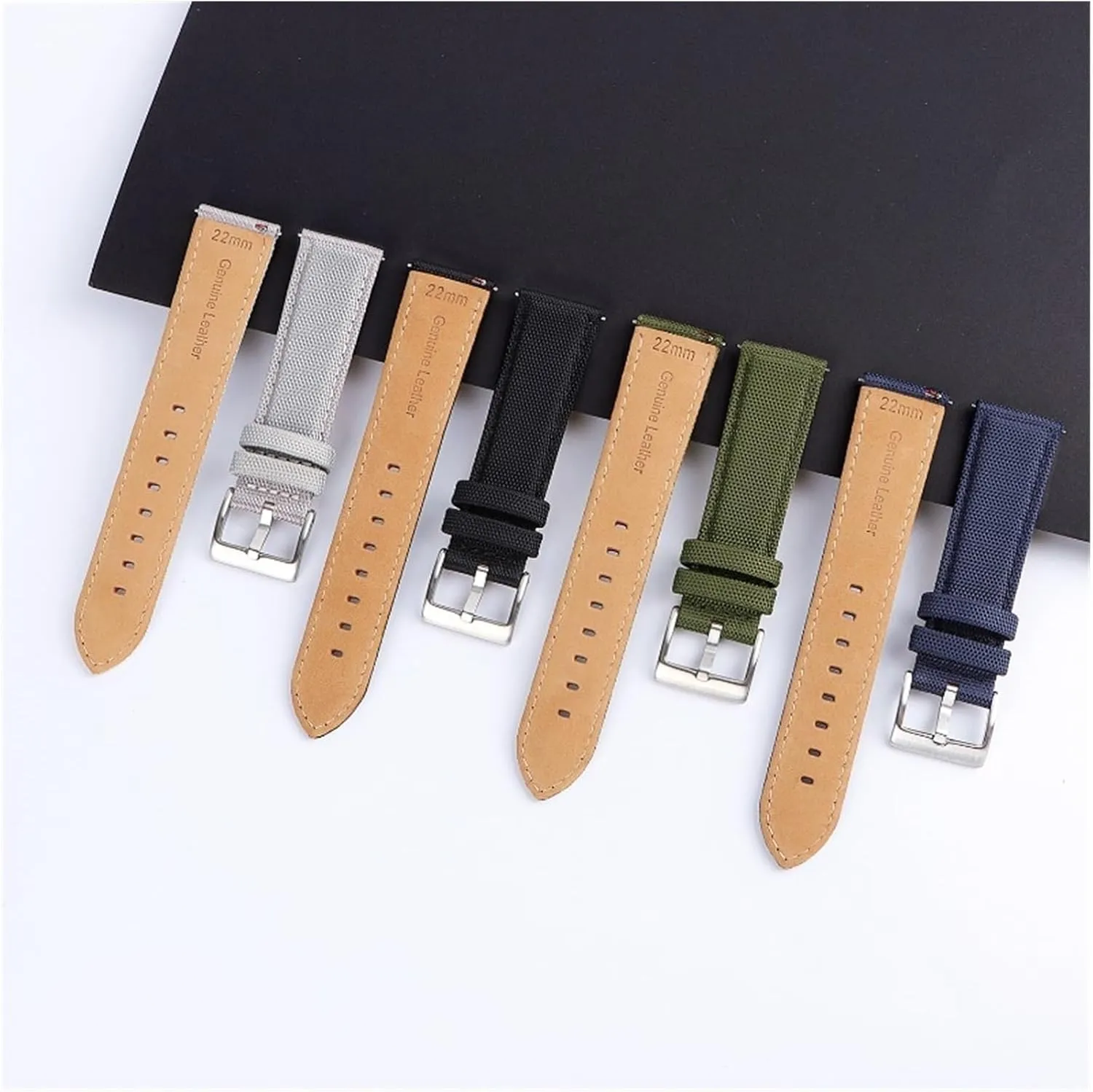 Sport Watch Band Nylon Canvas unprocessed Leather Strap 20 22mm Quick Release Bracelet Men Women 