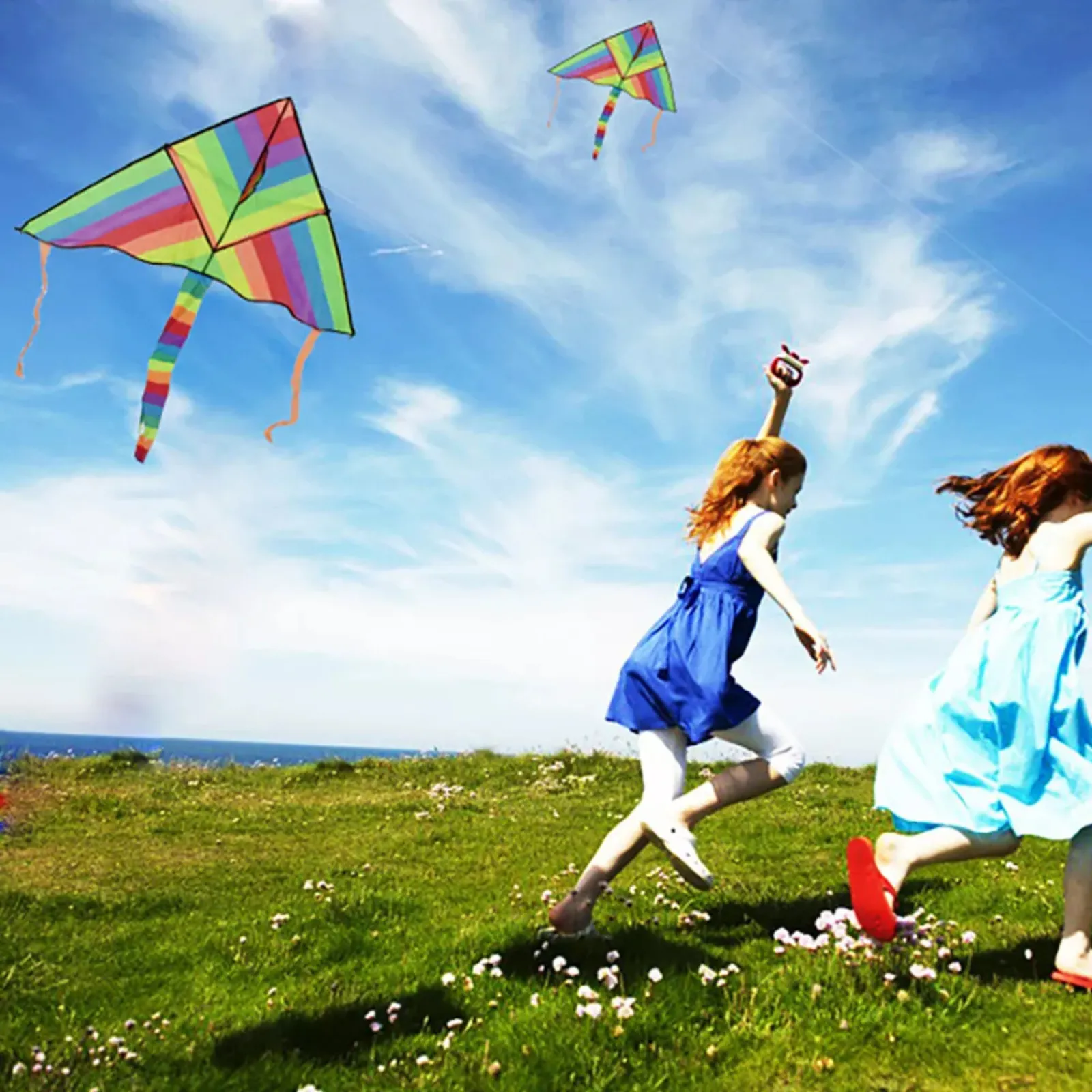 Sports Kids Toys Gift Air Fly Outdoor Children Fun 2x Rainbow Triangle Kite