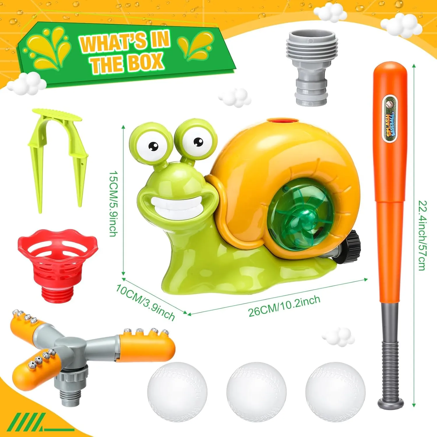 Sprinkler for Kids Ages 4-8 Water Game Toys for Kids Spray squirrel quaint organizational poikilothermic Game for Lawn Backyard Garden Snail Ball Backyard Lawn Swimming Pool Birthday Toys(Snail) 2-in-1 Baseball 