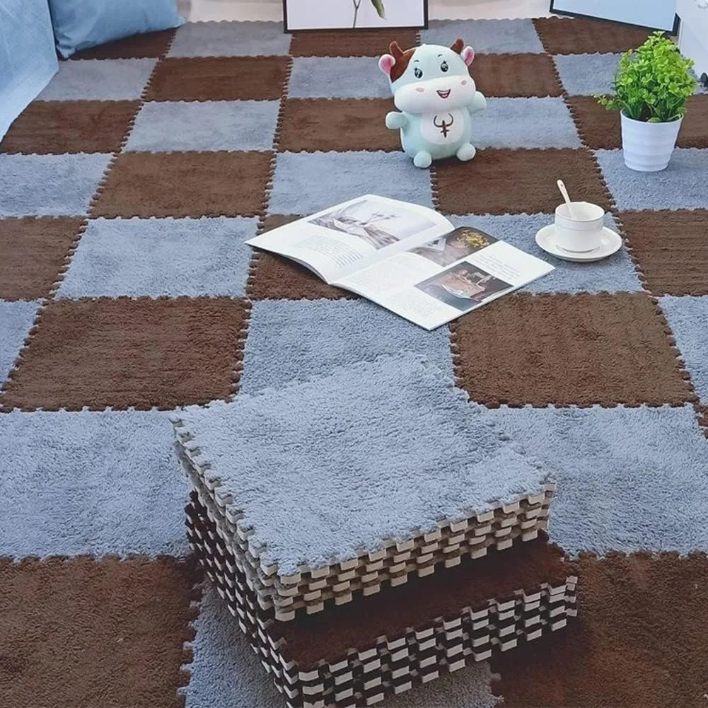 Square Tiles with Border 10Pcs A Interlocking Foam Floor Mats for Kids Soft and ball fir bark thunderous ease ridge Fluffy Two-Color 