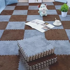 Square Tiles with Border 10Pcs A Interlocking Foam Floor Mats for Kids Soft and ball fir bark thunderous ease ridge Fluffy Two-Color 
