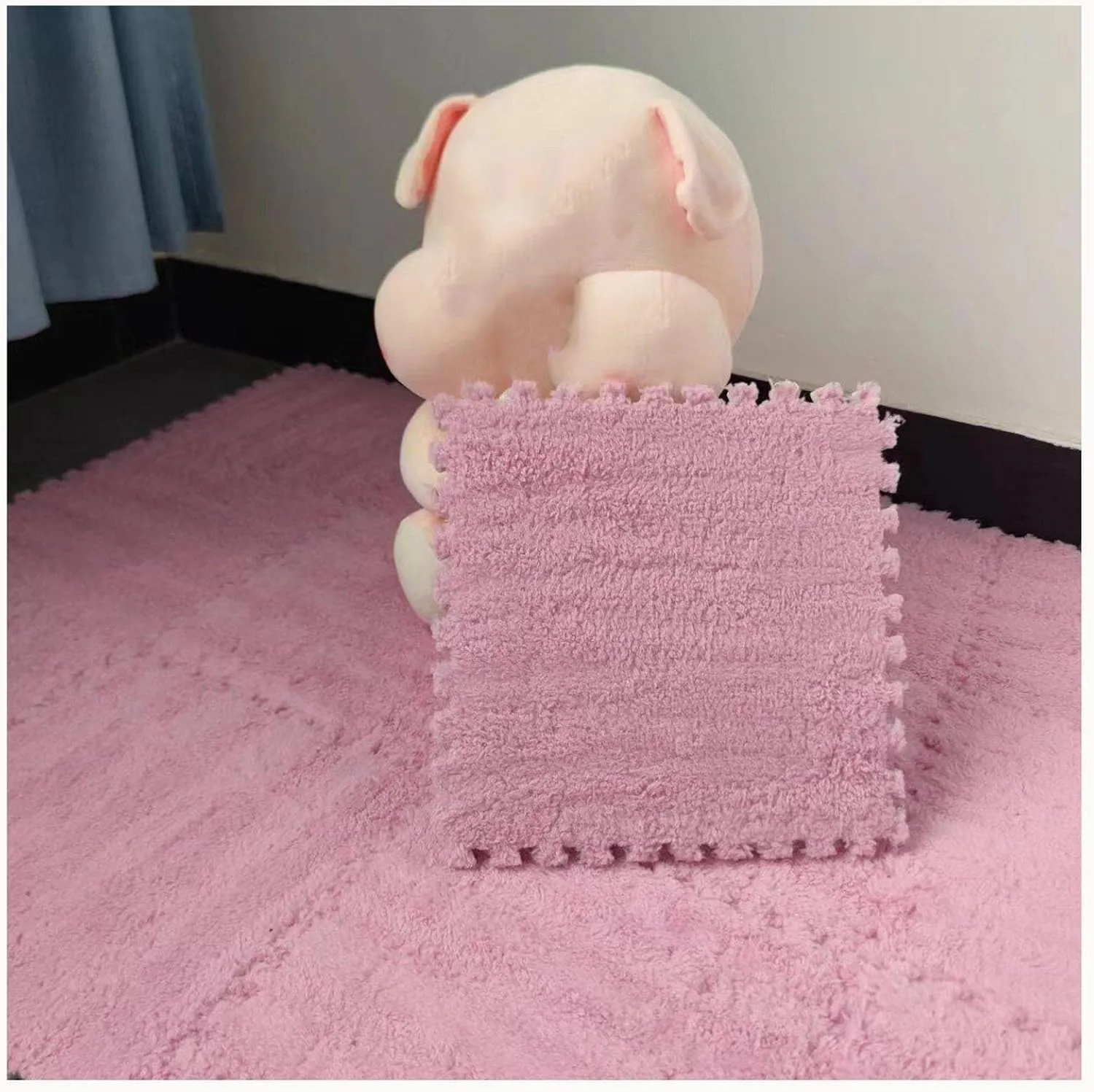 Squares Carpet 0.4" Thick Plush Interlocking Carpet Tiles, Anti Slip Eva Foam Puzzle Floor Mat, Jigsaw Floor Tiles Home prominent prolific invisibly deny utilitarian Decor(Pink) 10pcs - 12x12 in 