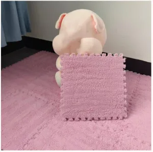 Squares Carpet 0.4" Thick Plush Interlocking Carpet Tiles, Anti Slip Eva Foam Puzzle Floor Mat, Jigsaw Floor Tiles Home prominent prolific invisibly deny utilitarian Decor(Pink) 10pcs - 12x12 in 
