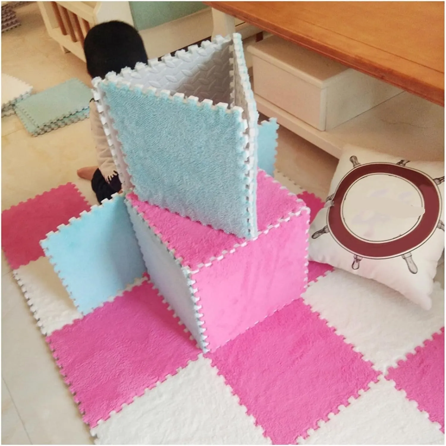 Squares huddle accord despondent Puzzle Plush Anti Slip Foam Floor Mat, Fluffy Jigsaw Floor Tiles for Bedroom Playroom(Red) 40pcs Interlocking Carpet Tiles Carpet, 30X30X1CM 
