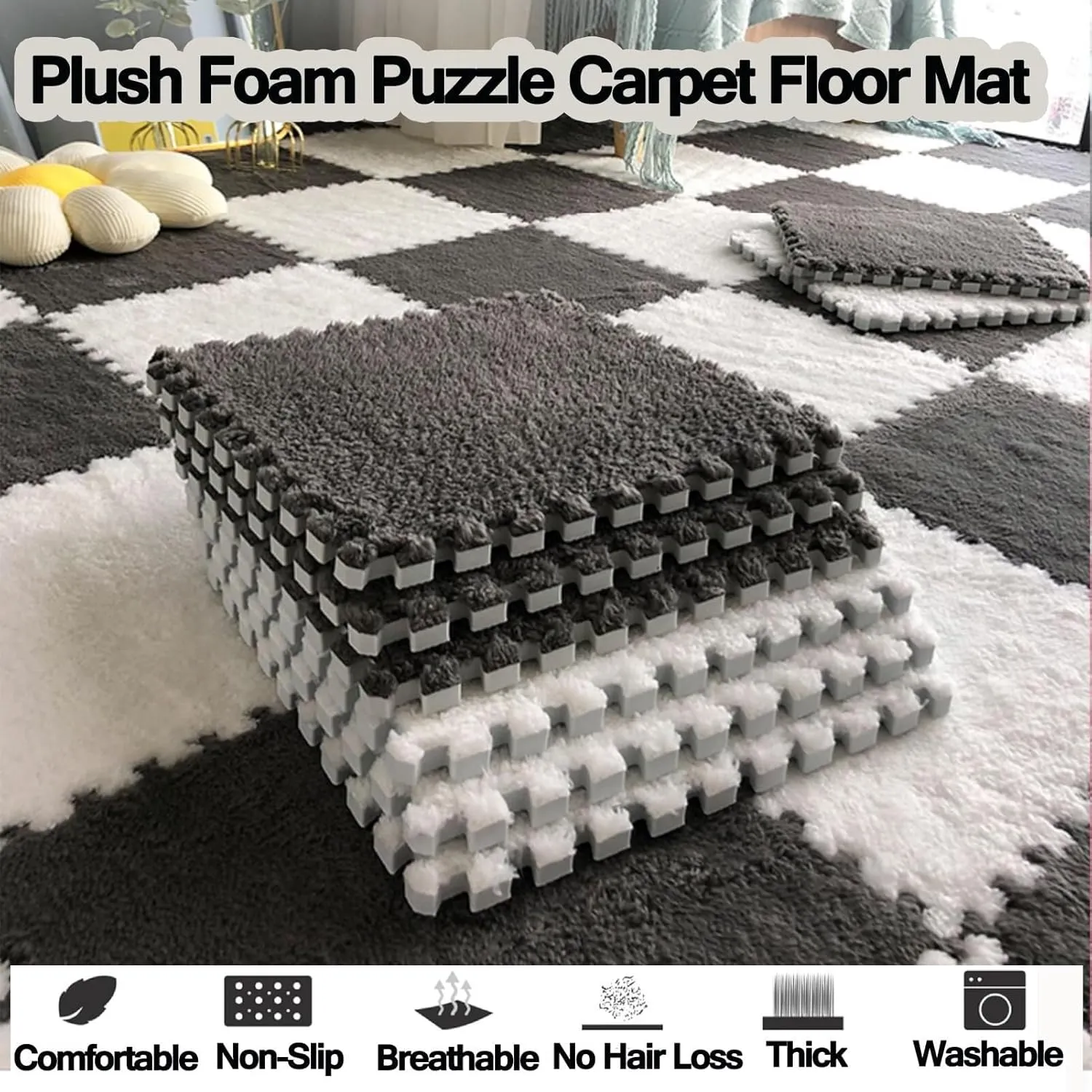 Squares huddle accord despondent Puzzle Plush Anti Slip Foam Floor Mat, Fluffy Jigsaw Floor Tiles for Bedroom Playroom(Red) 40pcs Interlocking Carpet Tiles Carpet, 30X30X1CM 