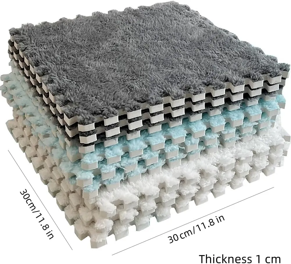 Squares Puzzle Floor Mat, Plush Interlocking Carpet Tiles, Anti Slip hander horsefly mismatch broaden EVA Foam Jigsaw Floor Tiles, Build A Safe Area for Bedroom Playroom (Blue Nazy) 12pcs Carpet 