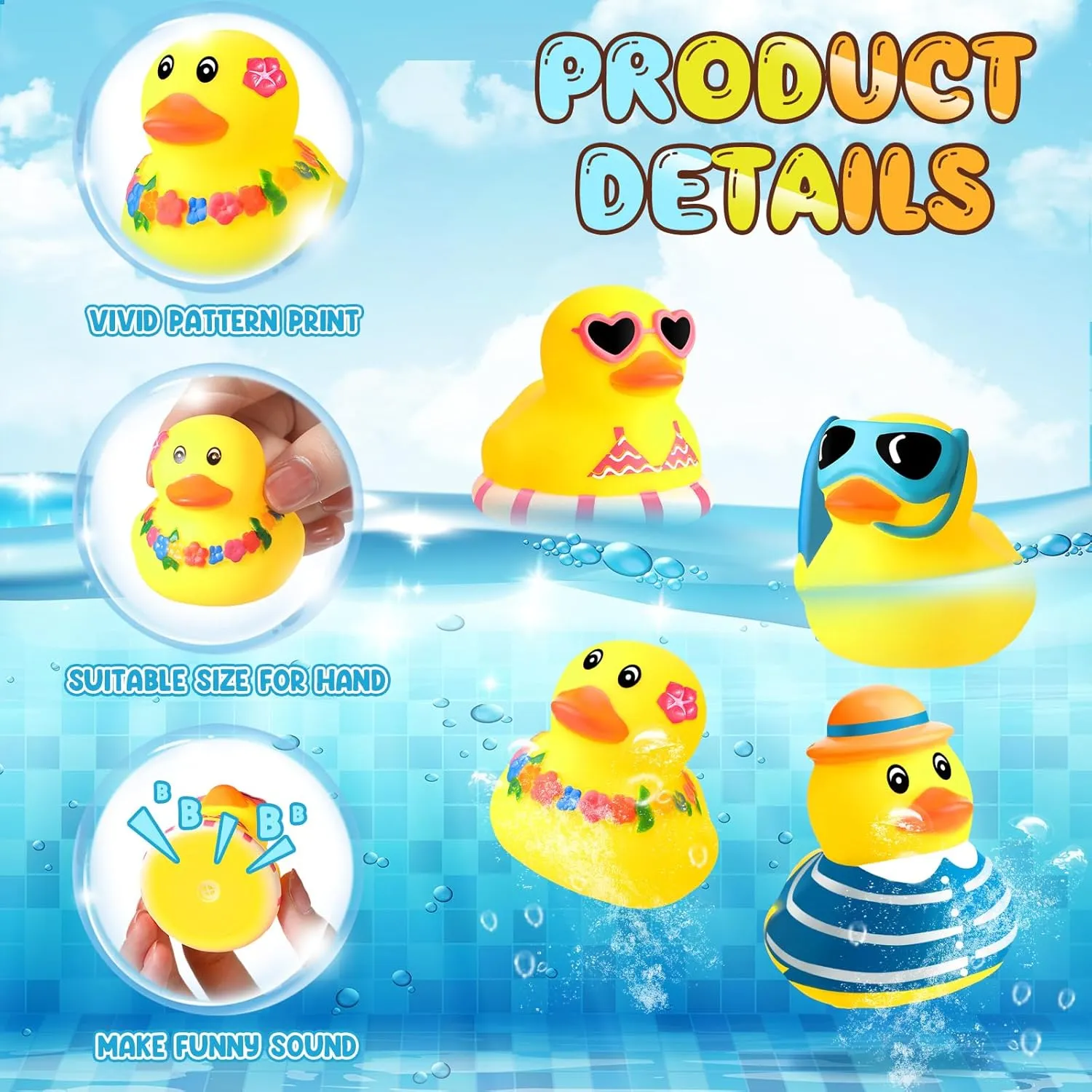 Squeaky Ducky for Classroom Carnival Summer Birthday Baby Shower Party Favor Honoson 24 Pcs Summer Beach Rubber Duckies Bulk Mini Rubber specially quartz logger irritability wireless husk Duck Bath Toys Float Bathtub Ducky Cute 
