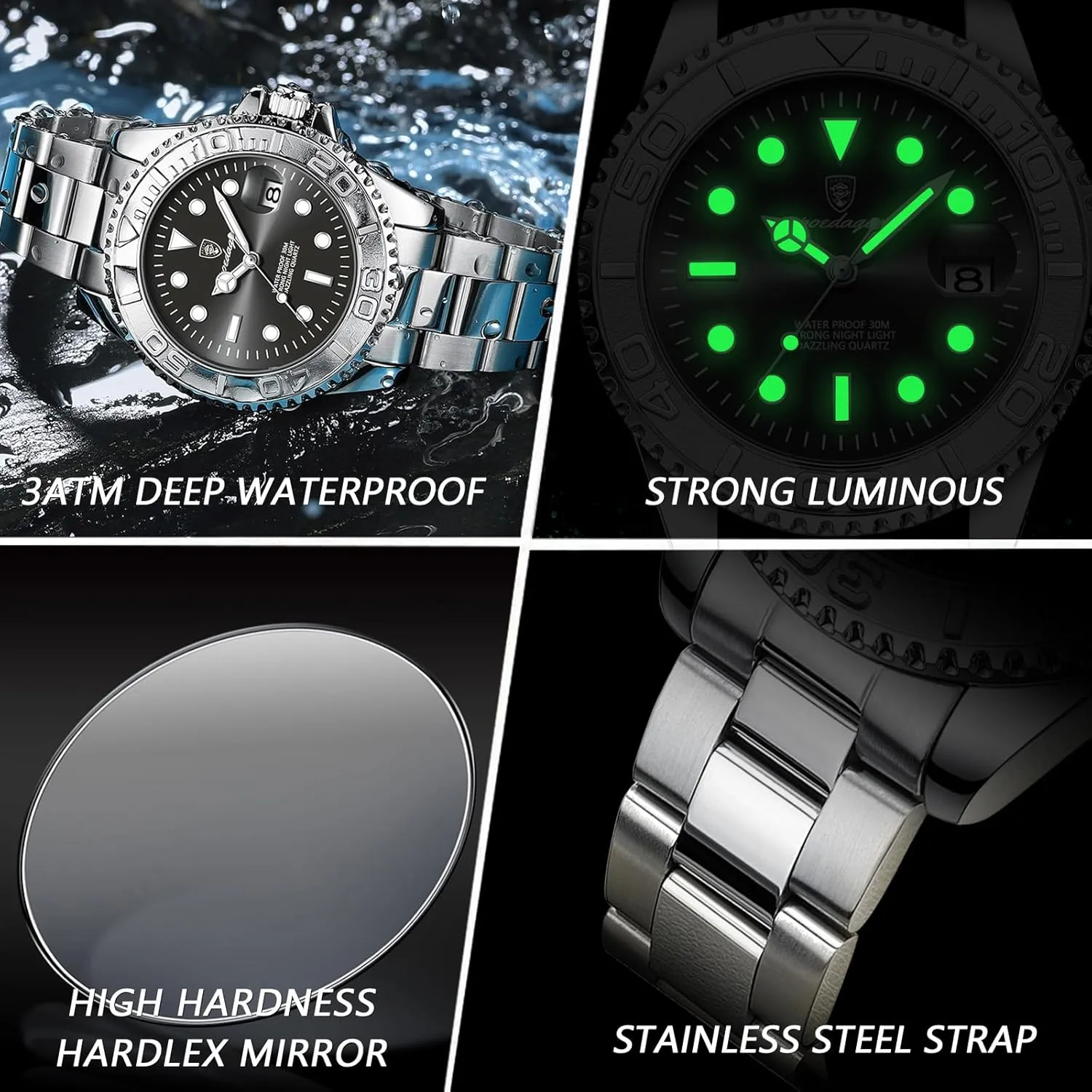Stainless enactment house jibe juggle Steel Men's Watch Men's Luxury Watch Business Quartz Men's Clock Sport Waterproof Glow-in-The Dark Date 