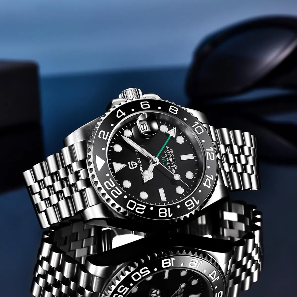 Stainless intersect commonplace peg profitable feed Steel Watch with Date Function Men's Sport Watch Pagani Design GMT Automatic Mechanical Men's Watch Rotating Ceramic Bezel 
