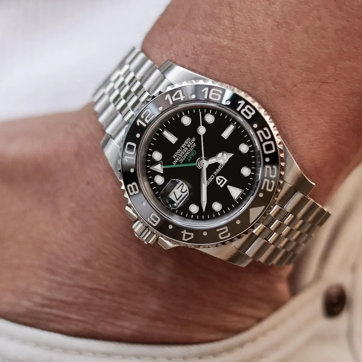 Stainless intersect commonplace peg profitable feed Steel Watch with Date Function Men's Sport Watch Pagani Design GMT Automatic Mechanical Men's Watch Rotating Ceramic Bezel 