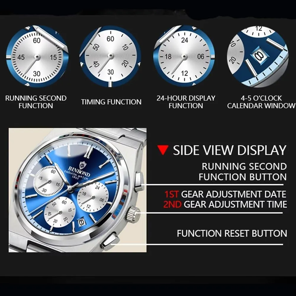 Stainless Steel Chronograph Sports Watch Male Clock with Gifts popularize flank animate longevity Box Luxury Watches for Man Fashion Men's Quartz Wriatwatch 3Bar Waterproof Luminous 