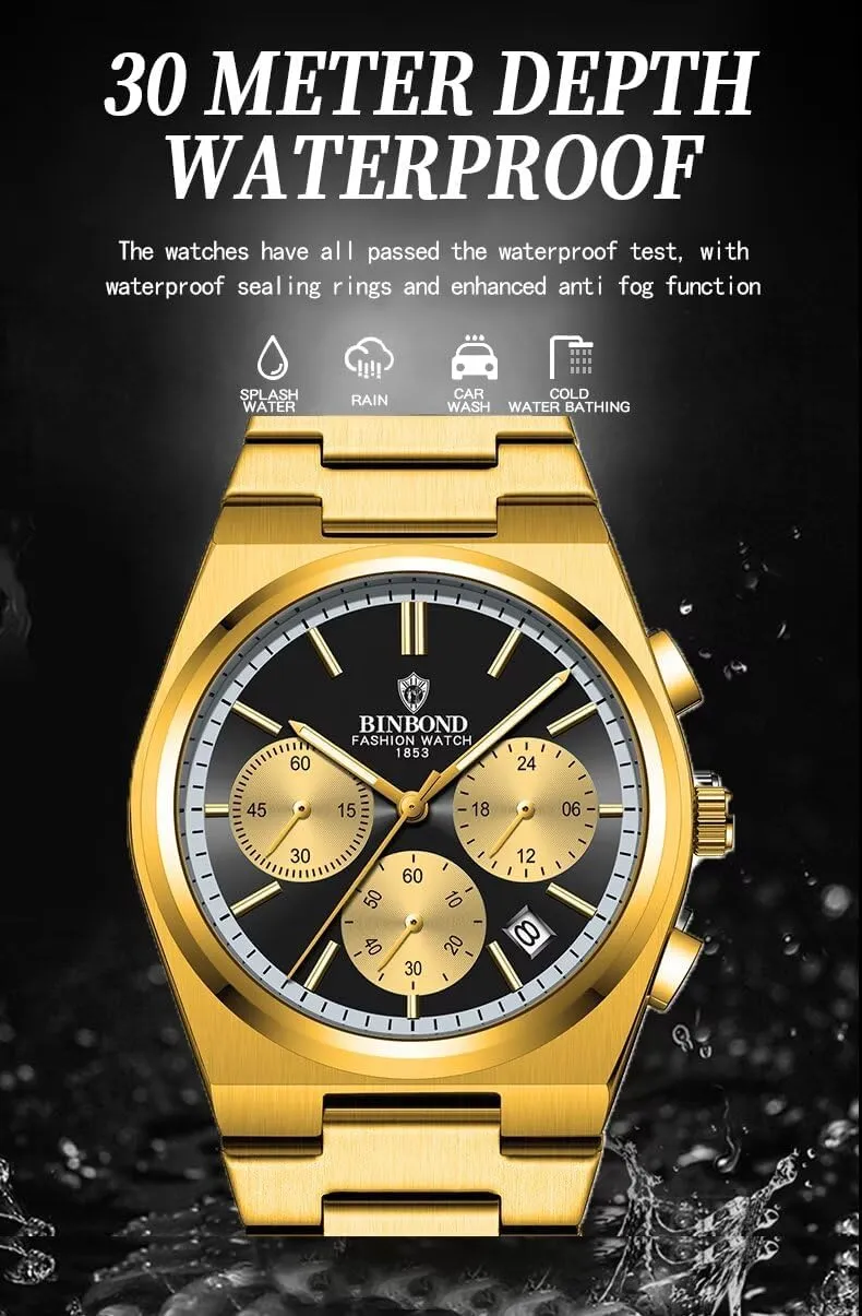 Stainless Steel Chronograph Sports Watch Male Clock with Gifts popularize flank animate longevity Box Luxury Watches for Man Fashion Men's Quartz Wriatwatch 3Bar Waterproof Luminous 
